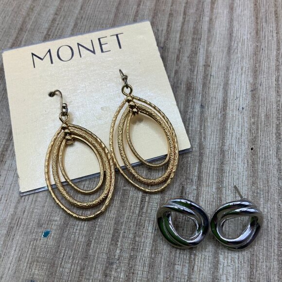 Monet Gold Silver Tone Dangling Circle BUNDLE Earrings - Picture 1 of 6